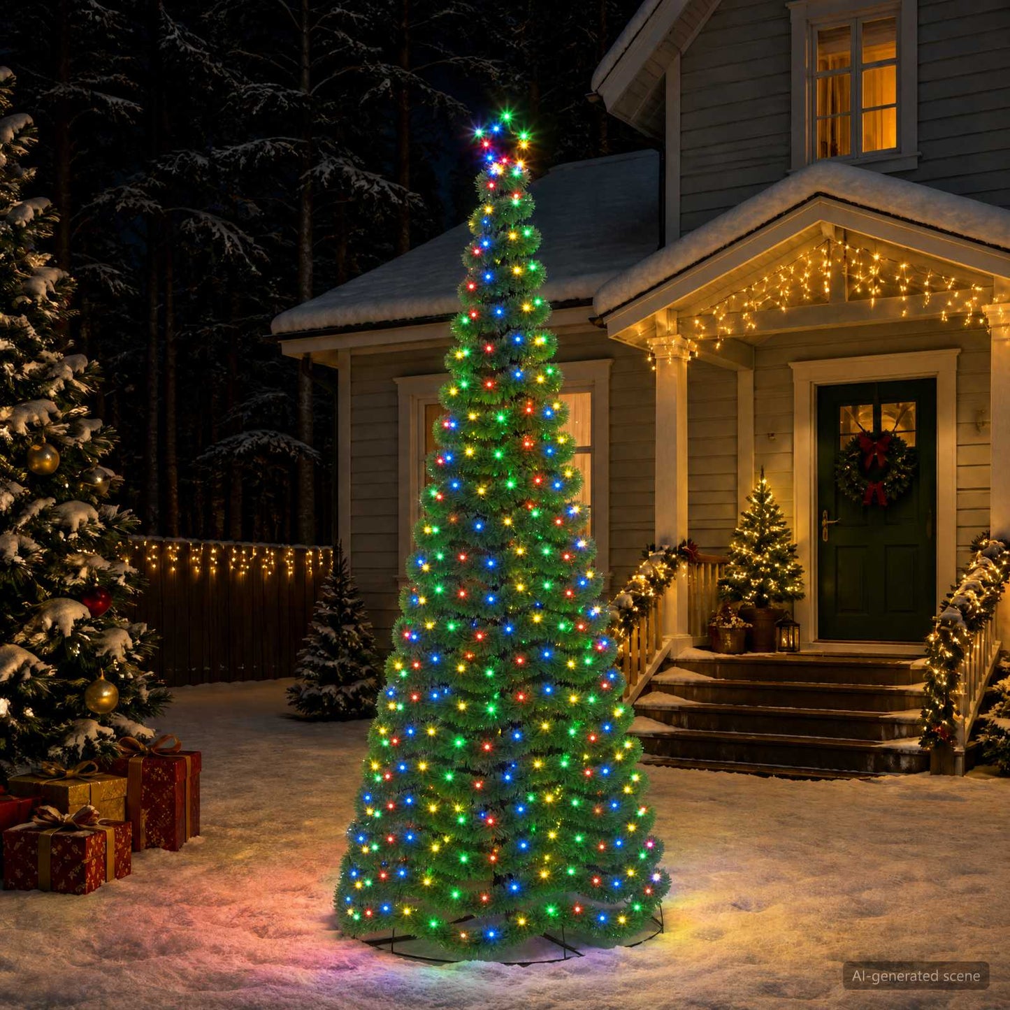 vidaXL Χριστουγεννιάτικο δέντρο με tinsel, LED και βάση EKENAS 250 εκ.