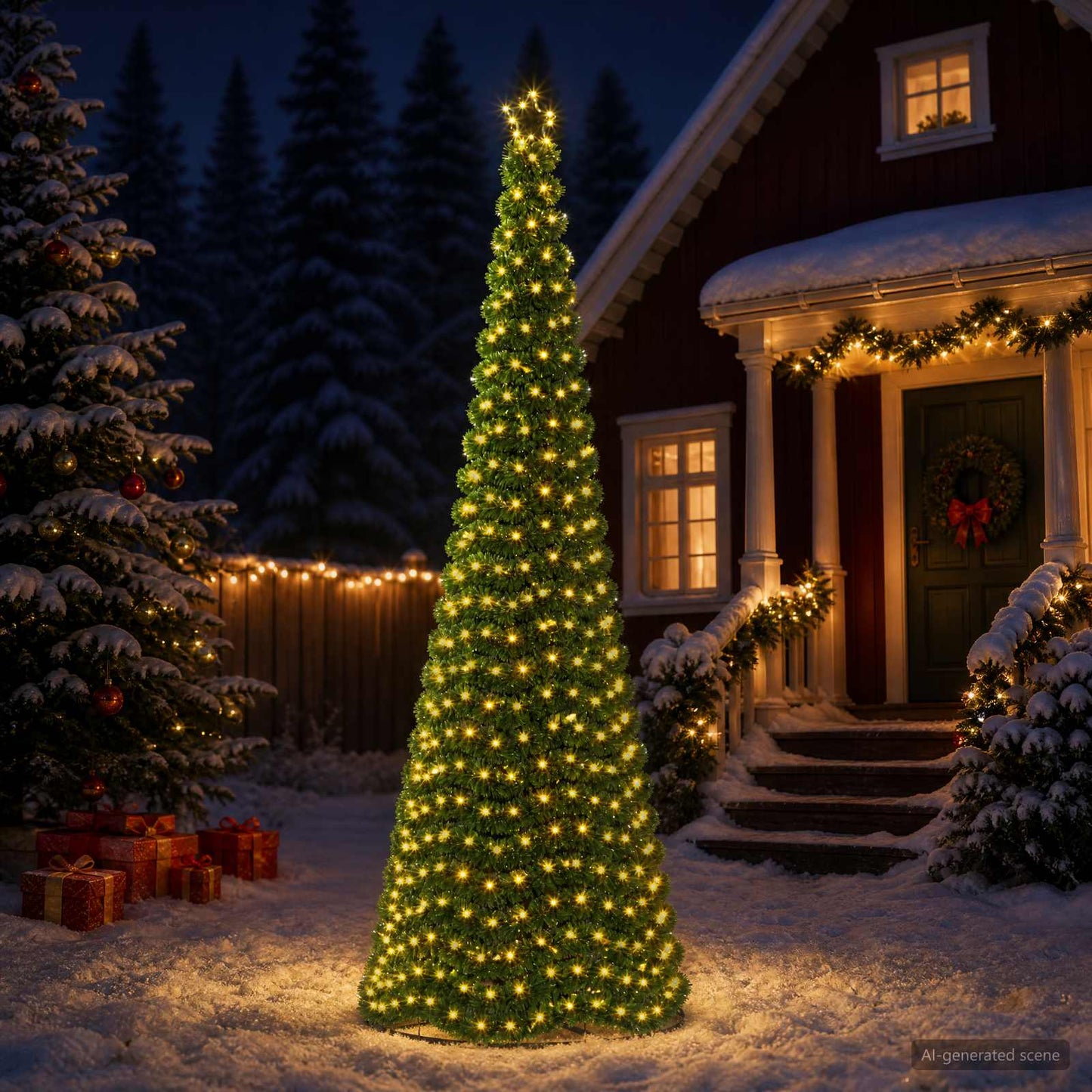 vidaXL Χριστουγεννιάτικο δέντρο με tinsel, LED και βάση EKENAS 300 εκ.