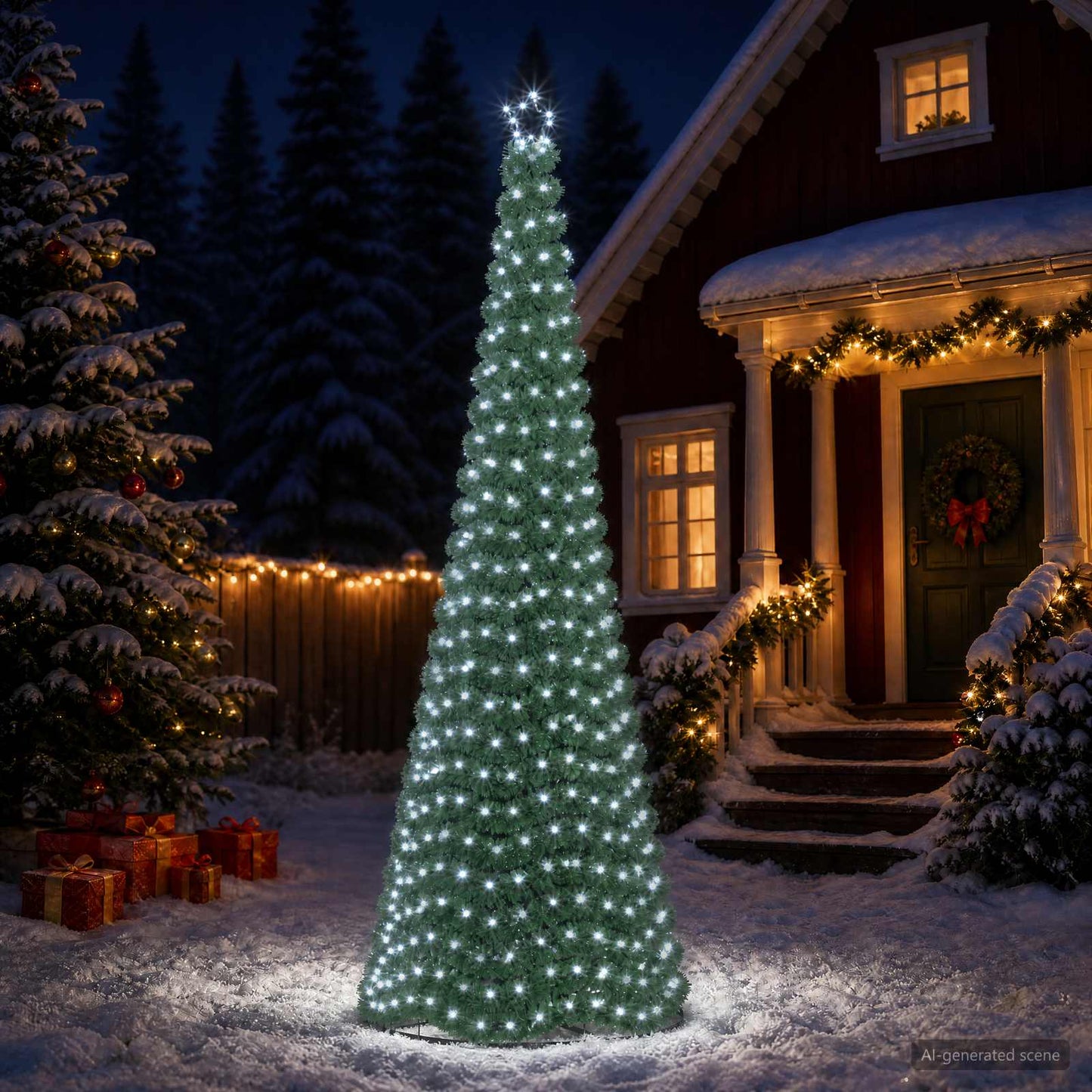 vidaXL Χριστουγεννιάτικο δέντρο με tinsel, LED και βάση EKENAS 300 εκ.