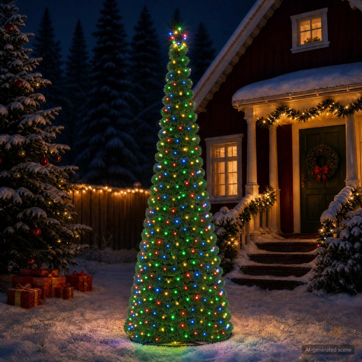 vidaXL Χριστουγεννιάτικο δέντρο με tinsel, LED και βάση EKENAS 300 εκ.