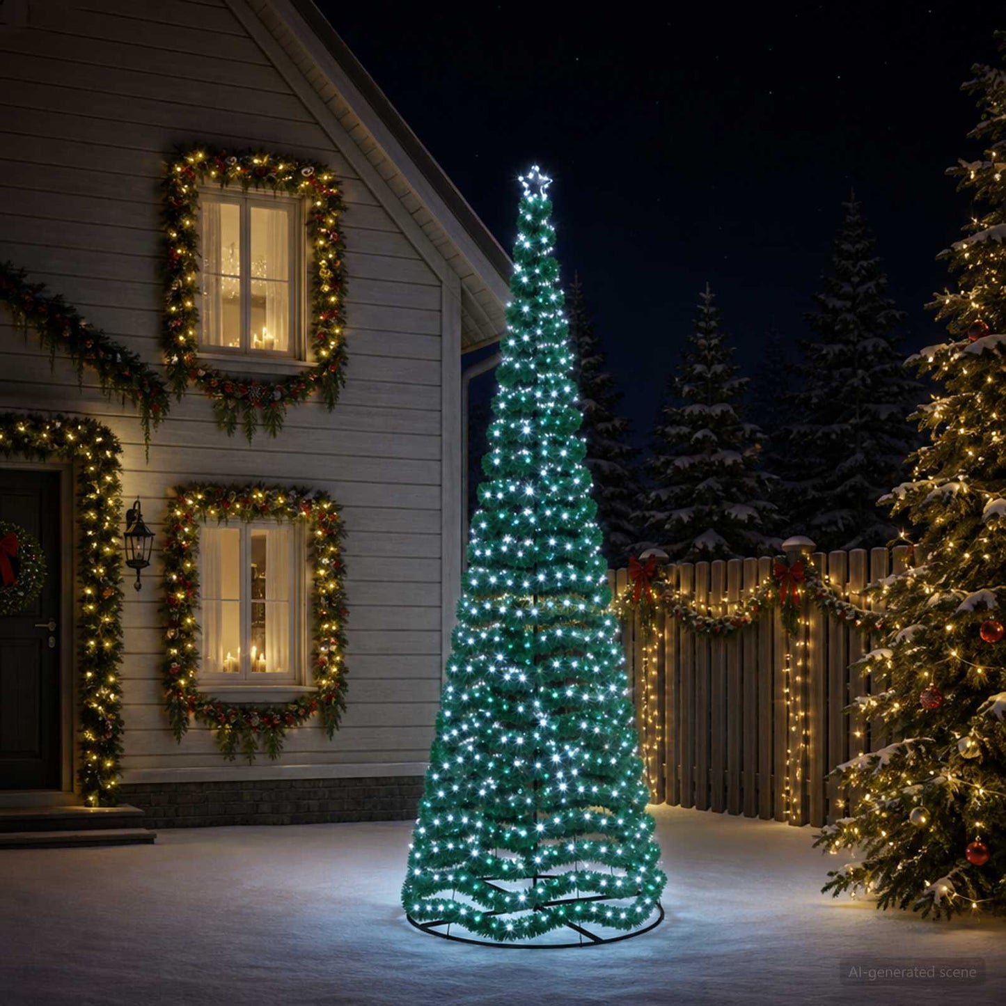 vidaXL Χριστουγεννιάτικο δέντρο με tinsel, LED και βάση EKENAS 400 εκ.