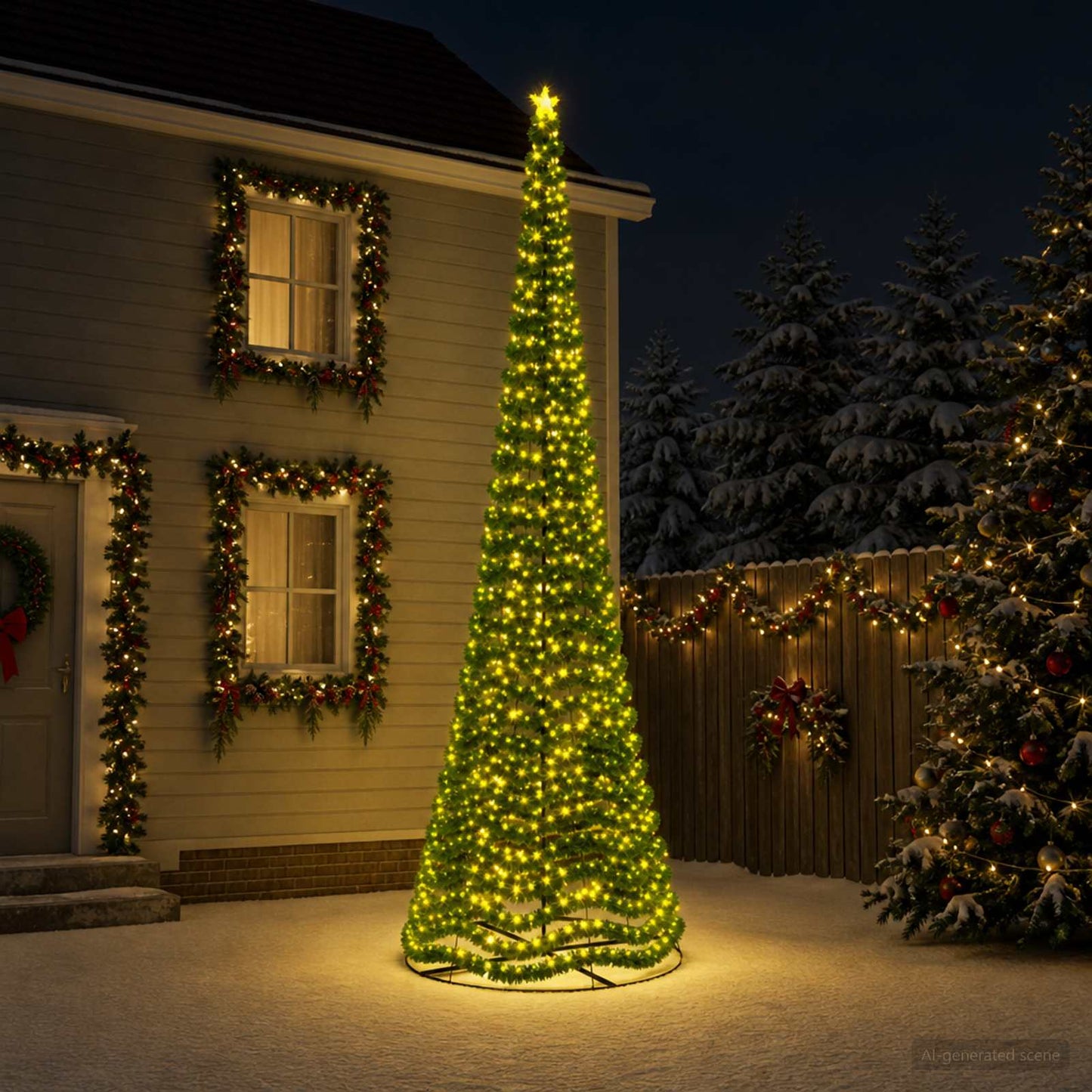 vidaXL Χριστουγεννιάτικο δέντρο με tinsel, LED και βάση EKENAS 500 εκ.
