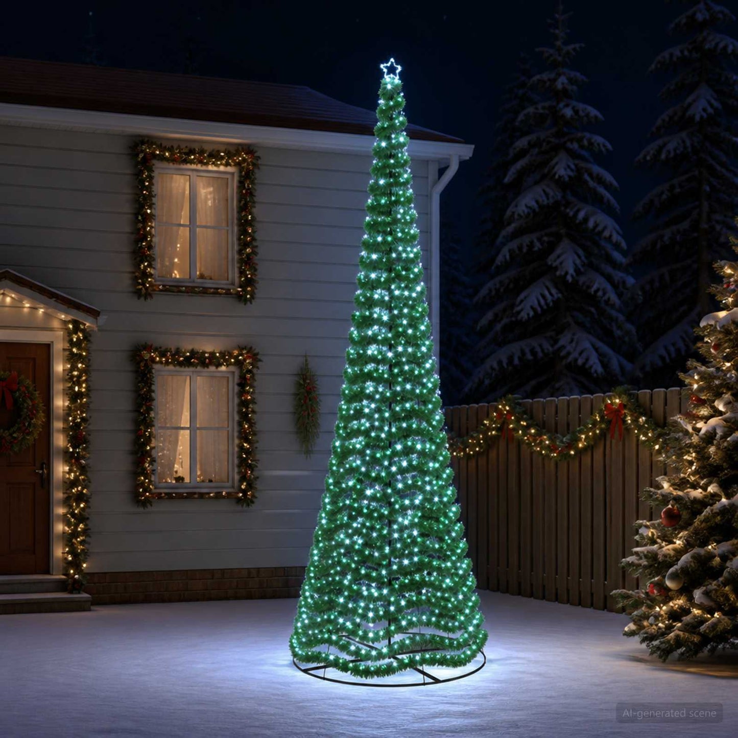 vidaXL Χριστουγεννιάτικο δέντρο με tinsel, LED και βάση EKENAS 500 εκ.