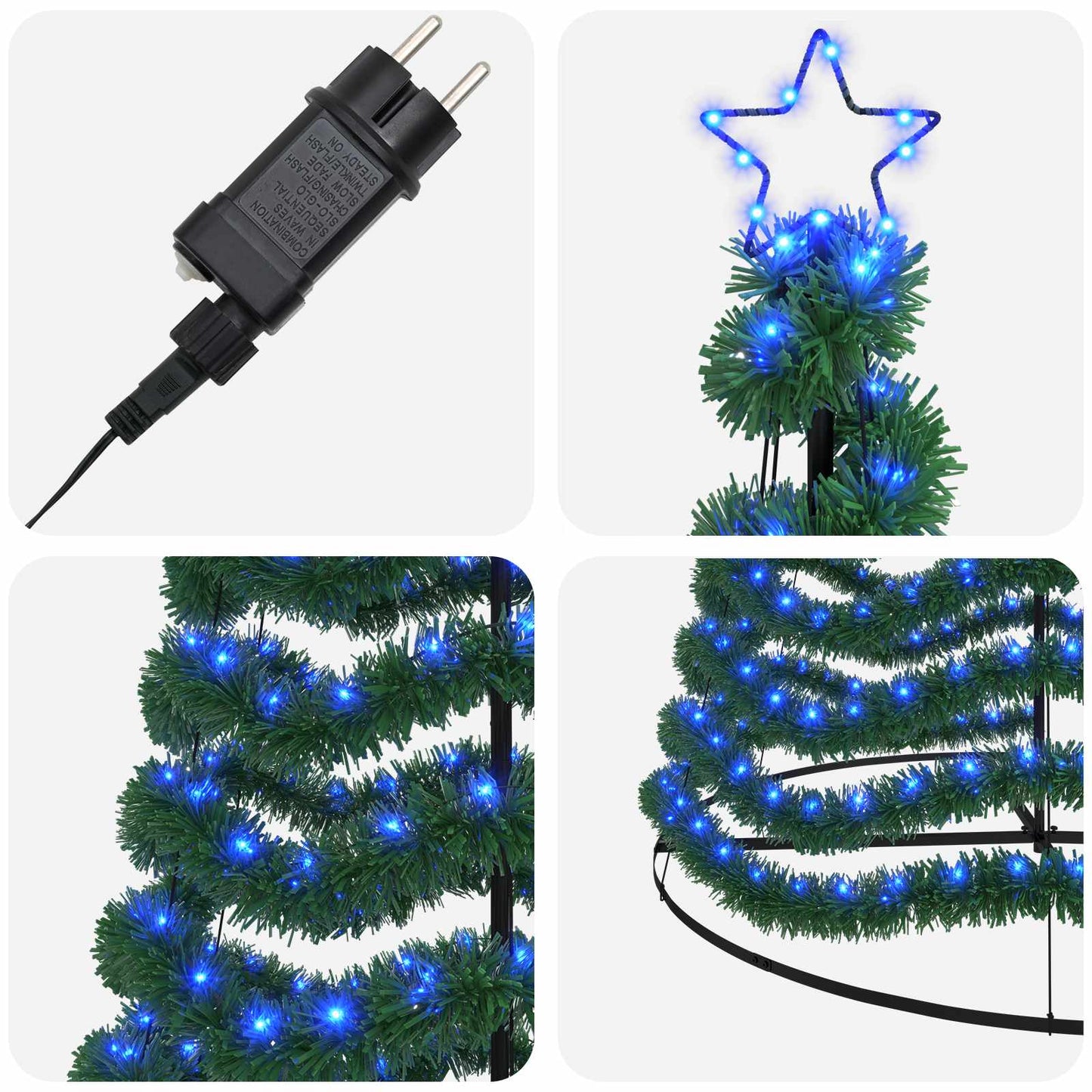 vidaXL Χριστουγεννιάτικο δέντρο με tinsel, LED και βάση EKENAS 500 εκ.
