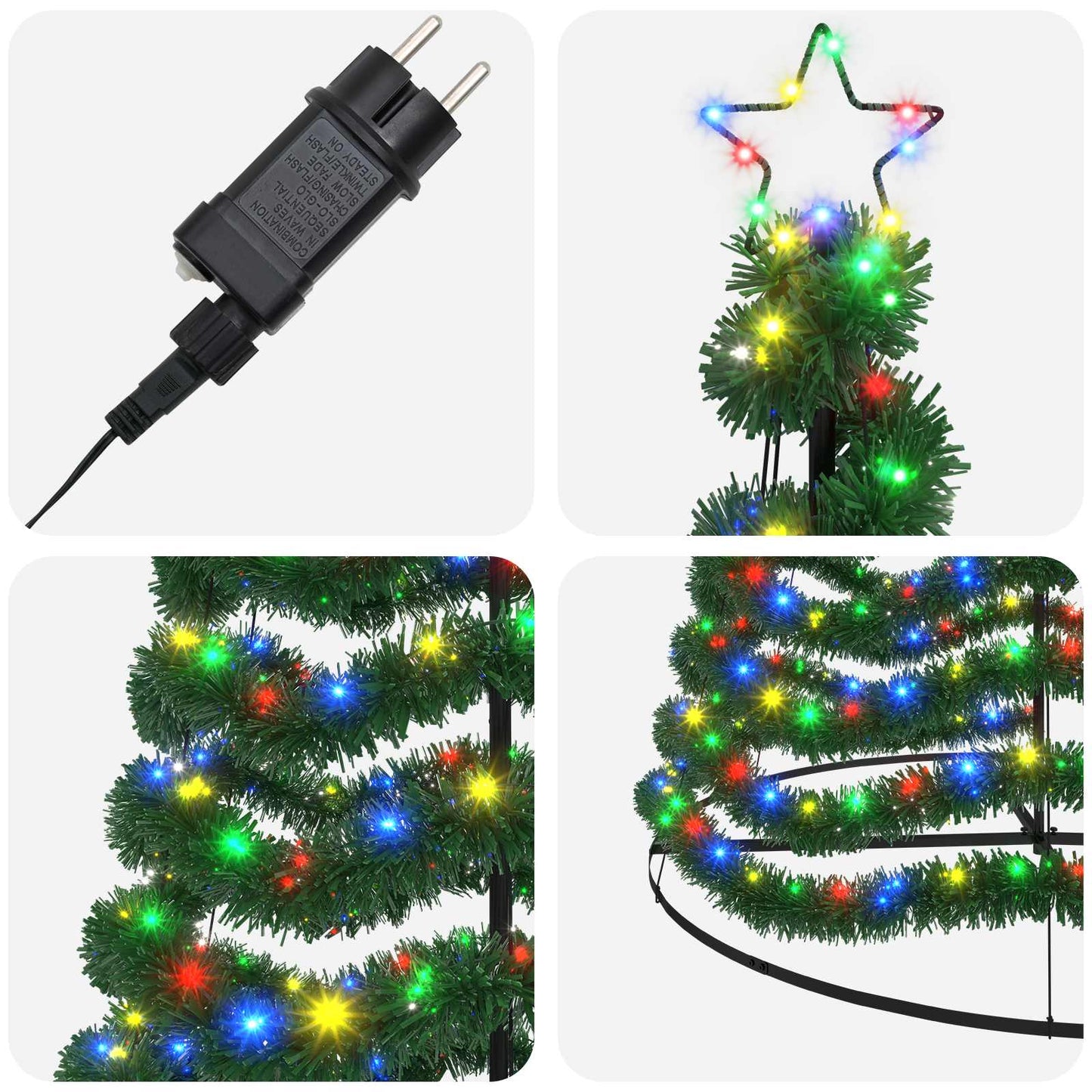 vidaXL Χριστουγεννιάτικο δέντρο με tinsel, LED και βάση EKENAS 500 εκ.