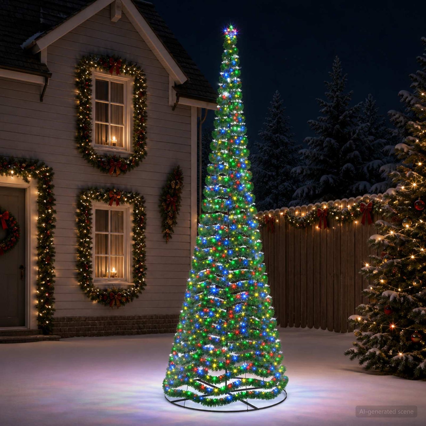 vidaXL Χριστουγεννιάτικο δέντρο με tinsel, LED και βάση EKENAS 500 εκ.