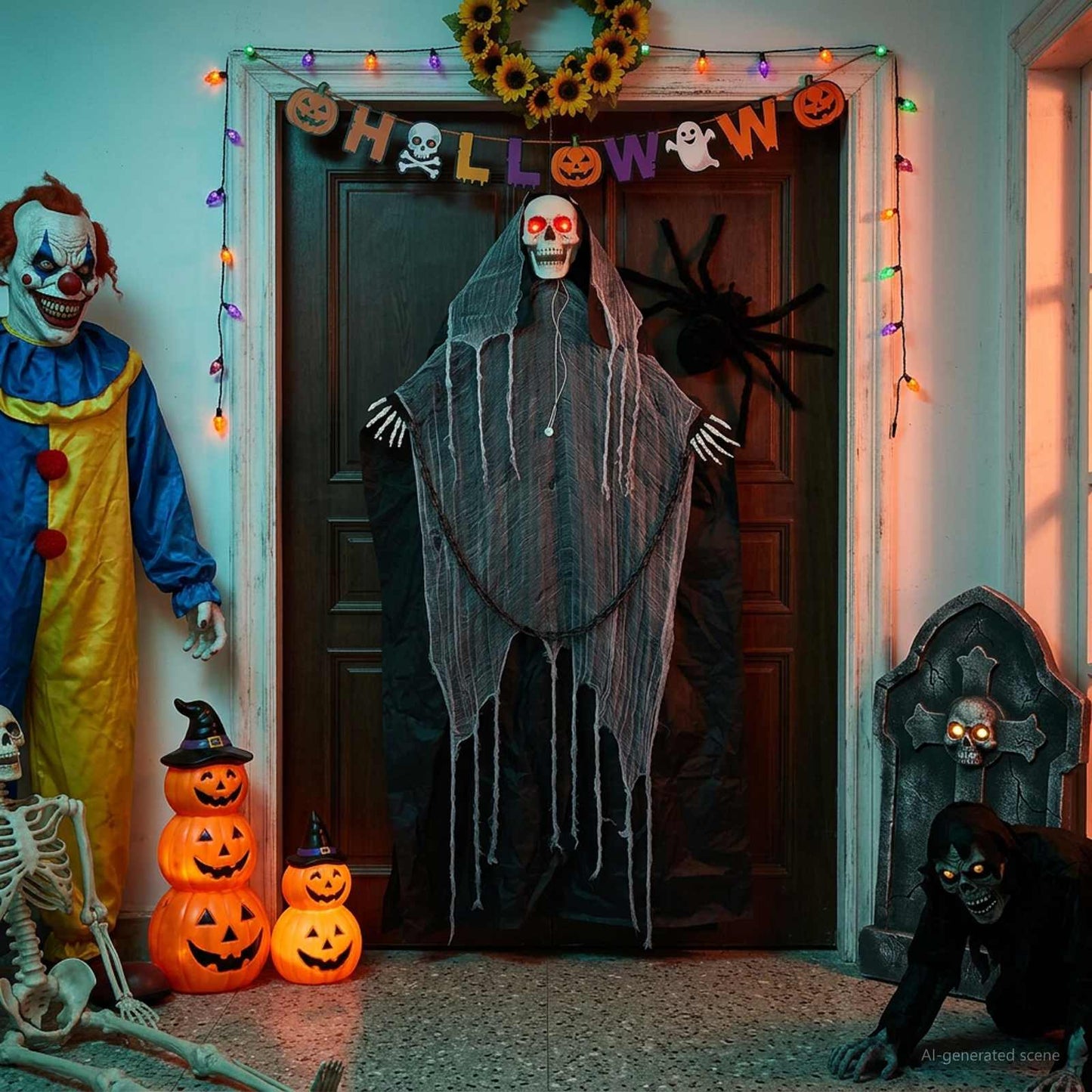 vidaXL Κρεμαστός Χάρος Halloween SPOOKA Μαύρο 112 x 164 εκ.