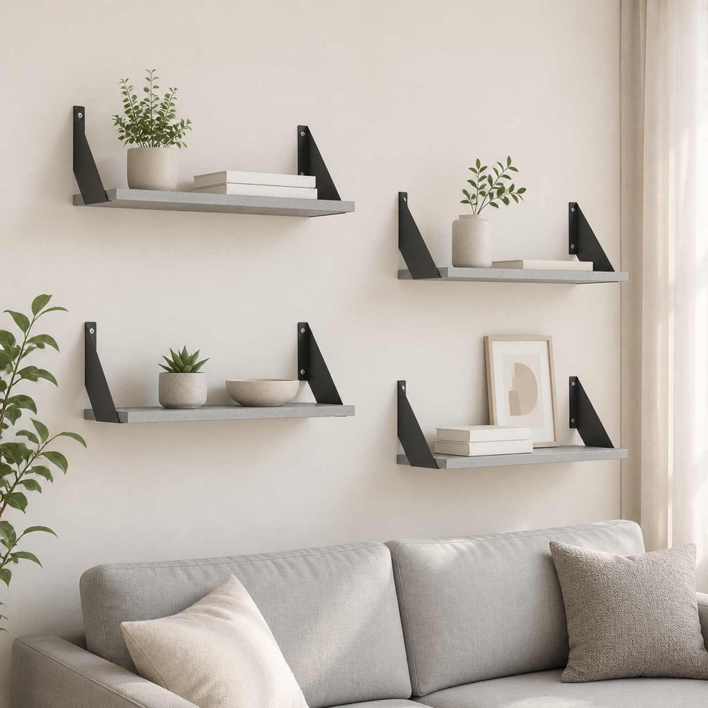 vidaXL Ράφια Τοίχου 4 τμχ. Γκρι Σκυροδέματος 50 x 20 x 17 cm