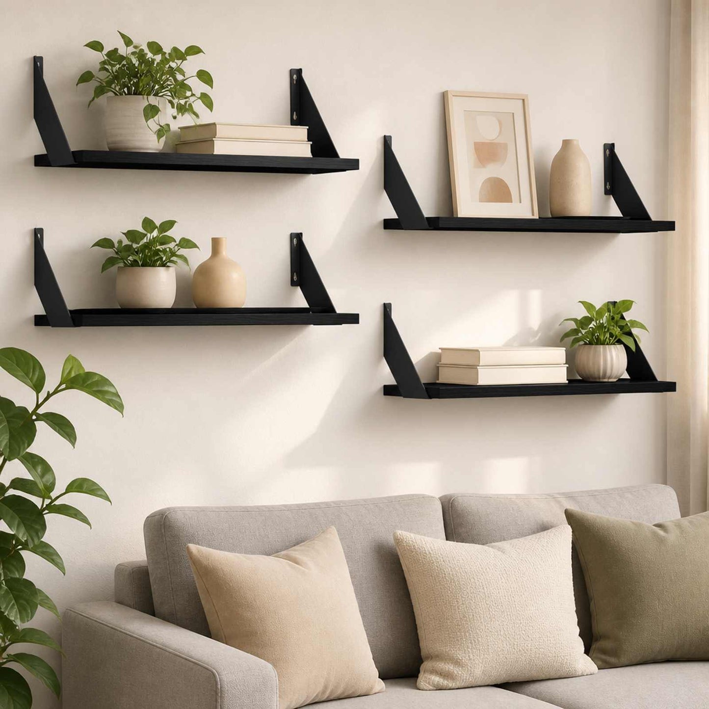 vidaXL Ράφια Τοίχου 4 τμχ. Μαύρη Δρυς 60 x 20 x 17 cm
