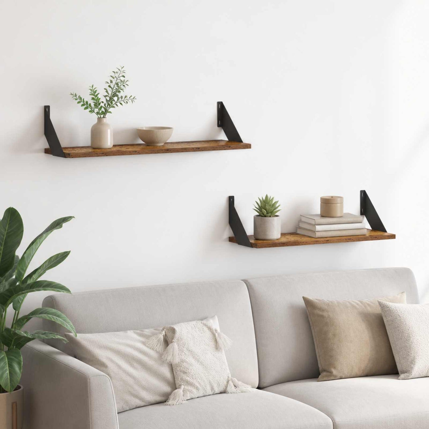 vidaXL Ράφια Τοίχου 2 τμχ. Παλαιωμένο ξύλο 70 x 20 x 17 cm