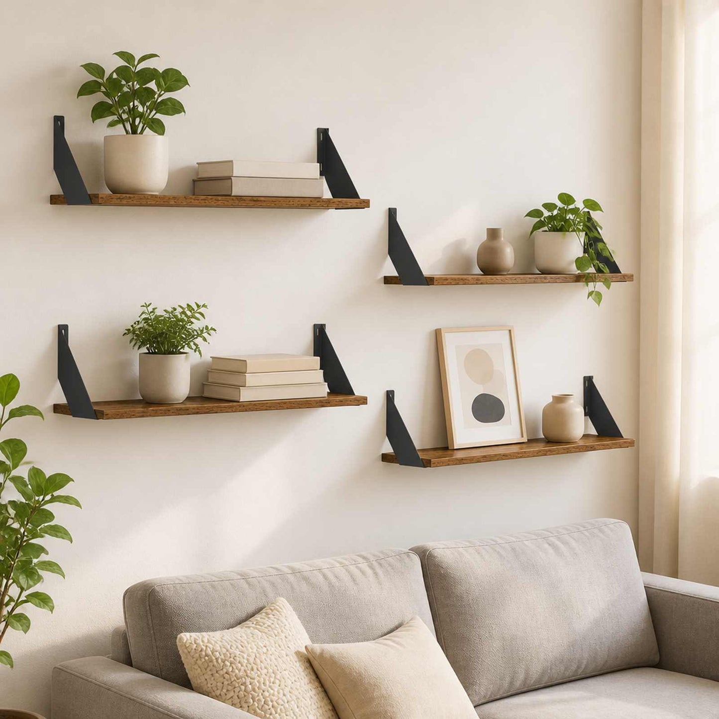 vidaXL Ράφια Τοίχου 4 τμχ. Παλαιωμένο ξύλο 70 x 20 x 17 cm