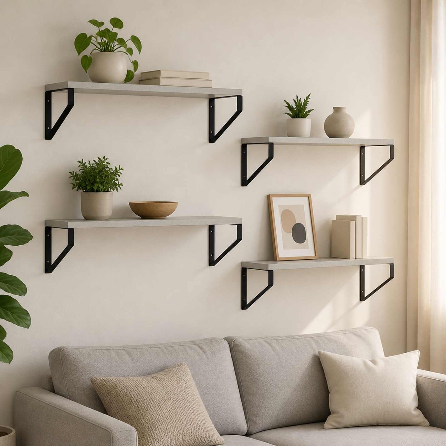 vidaXL Ράφια Τοίχου 4 τμχ. Γκρι Σκυροδέματος 60 x 16 x 15,5 cm