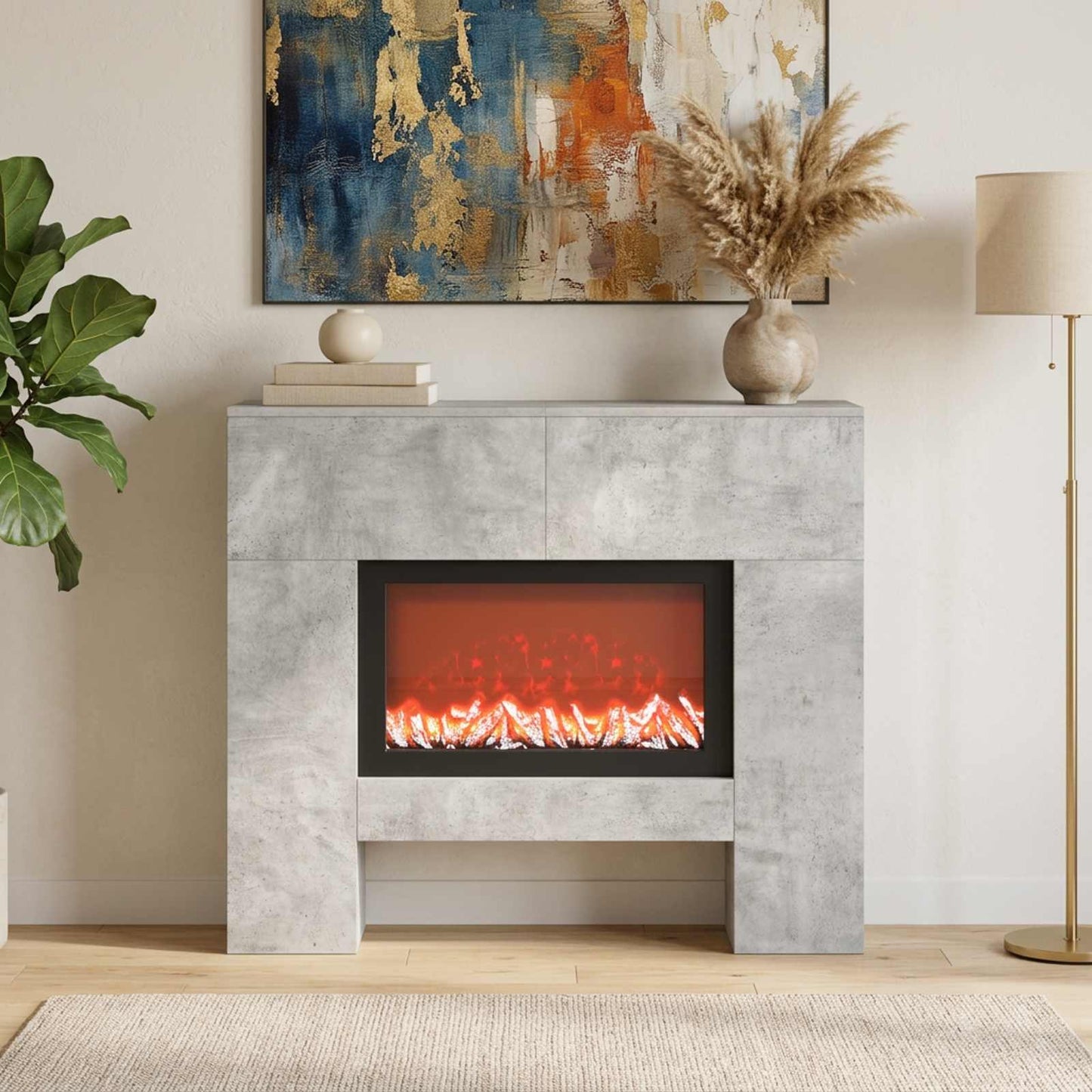 vidaXL Ηλεκτρικό τζάκι Σκυρόδεμα 100 x 24,5 x 90 cm Επεξεργασμένο ξύλο