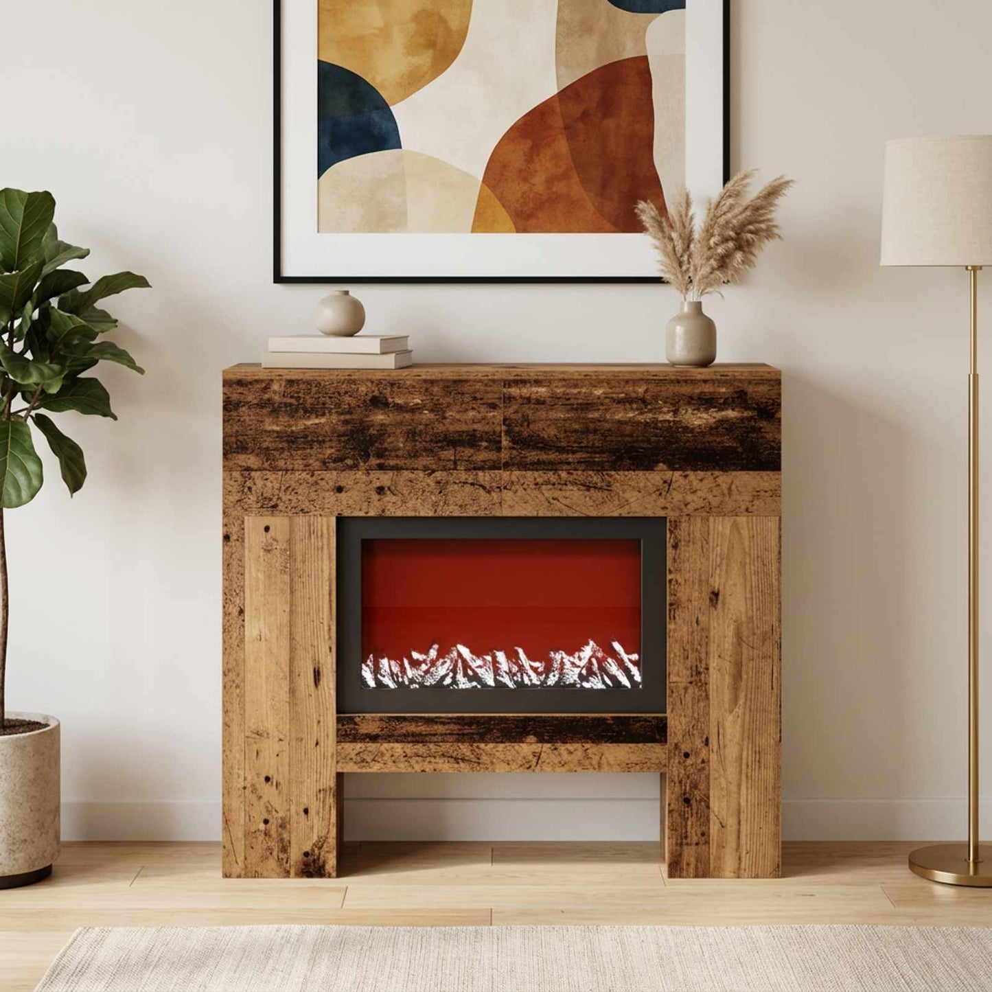 vidaXL Ηλεκτρικό τζάκι Παλαιωμένο ξύλο 100 x 24,5 x 90 cm