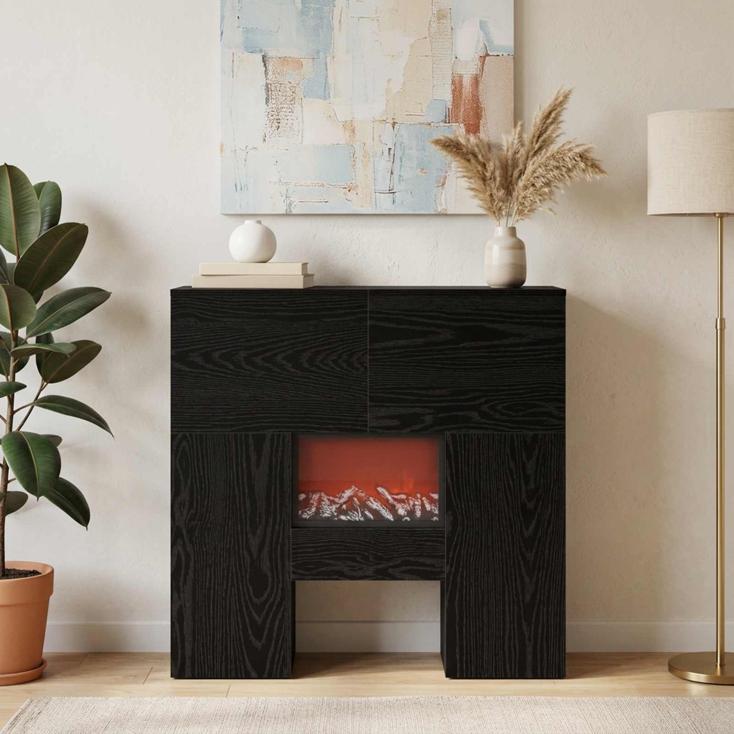 vidaXL Ηλεκτρικό τζάκι Μαύρη Δρυς 75 x 24,5 x 75 cm Επεξεργασμένο ξύλο