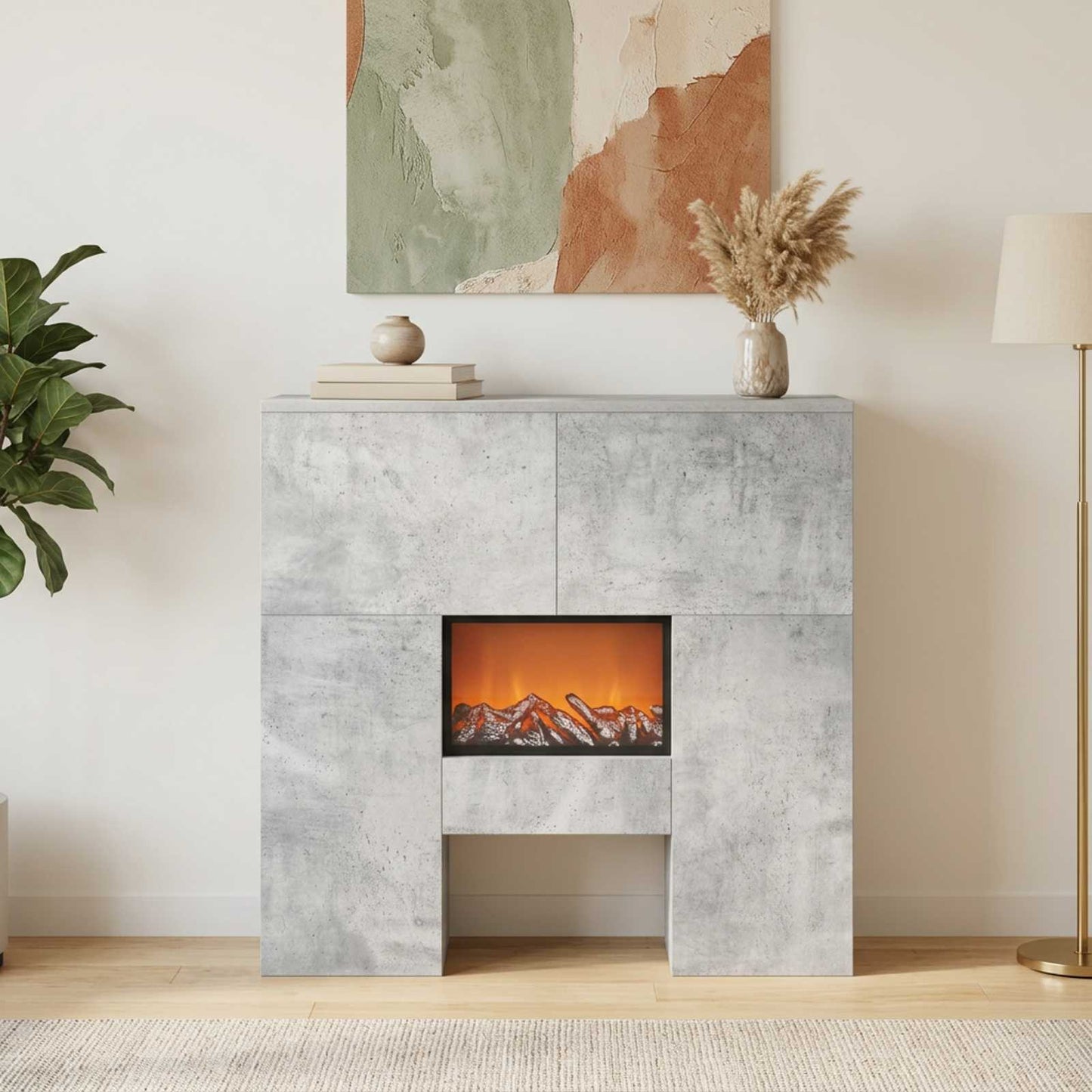 vidaXL Ηλεκτρικό τζάκι Σκυρόδεμα 75 x 24,5 x 75 cm Επεξεργασμένο ξύλο
