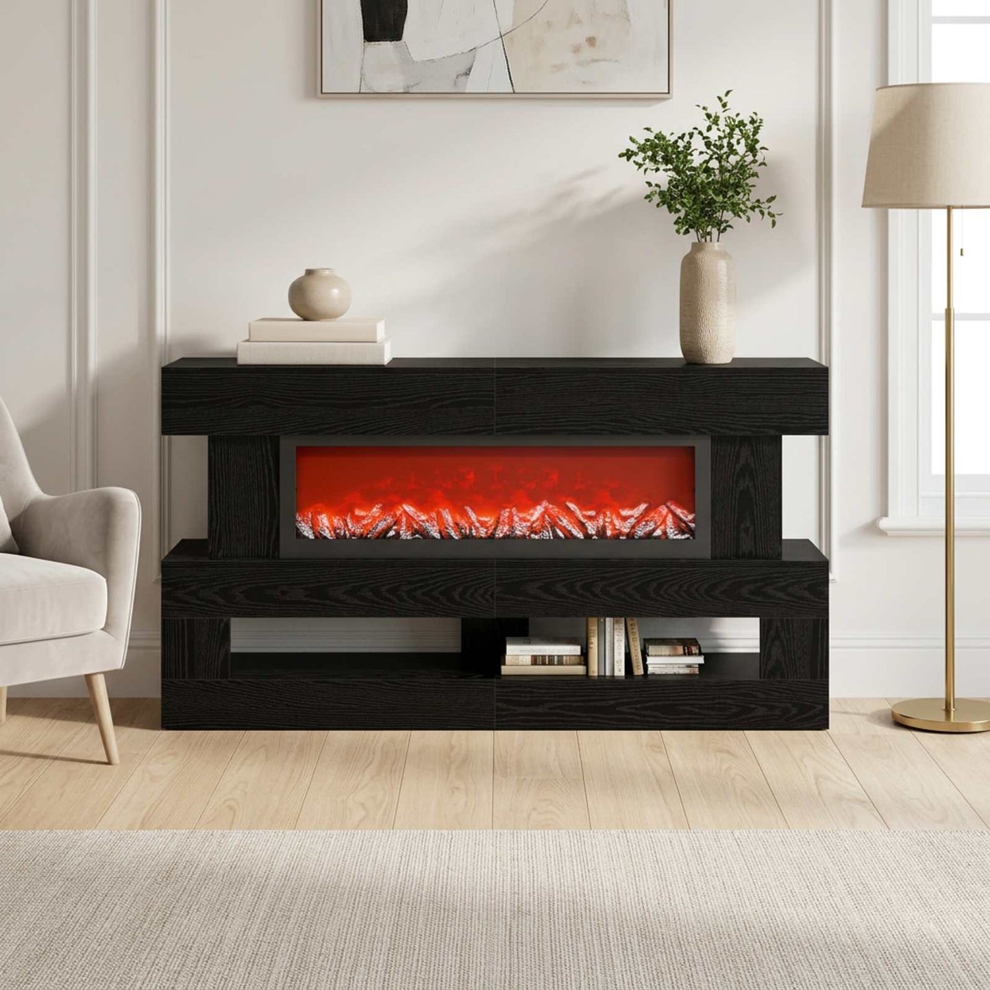 vidaXL Ηλεκτρικό τζάκι Μαύρη Δρυς 150 x 21 x 77 cm Επεξεργασμένο ξύλο