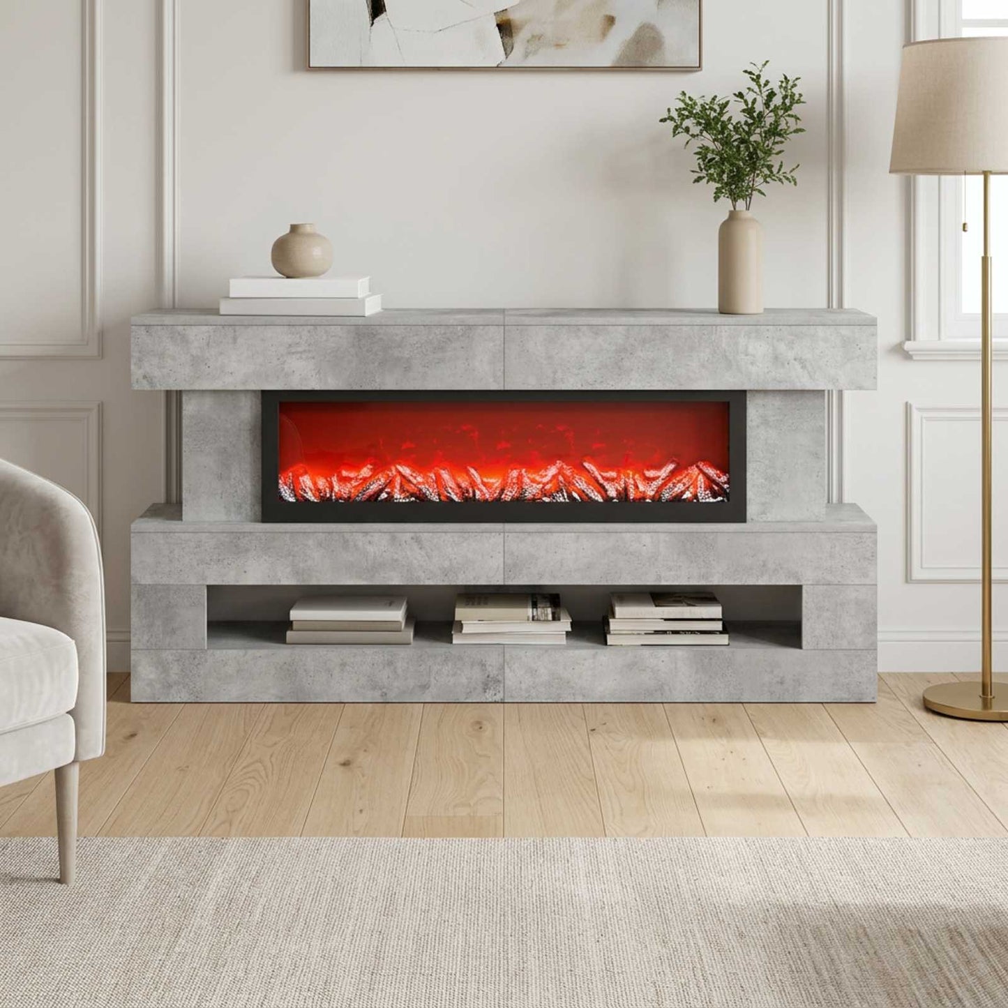 vidaXL Ηλεκτρικό τζάκι Σκυρόδεμα 150 x 21 x 77 cm Επεξεργασμένο ξύλο