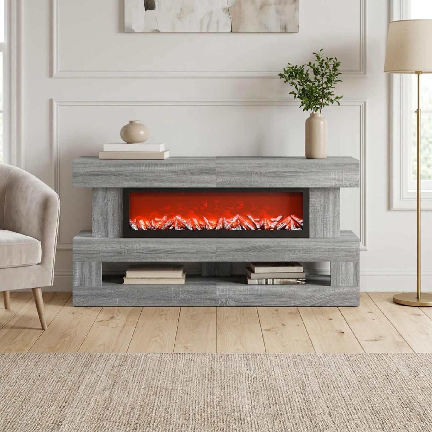 vidaXL Ηλεκτρικό τζάκι Γκρι Sonoma 150 x 21 x 77 cm Επεξεργασμένο ξύλο