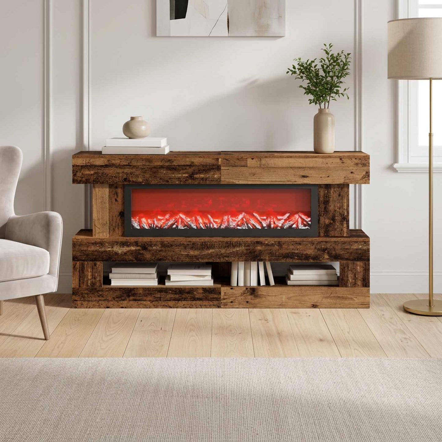 vidaXL Ηλεκτρικό τζάκι Παλαιωμένο ξύλο 150 x 21 x 77 cm