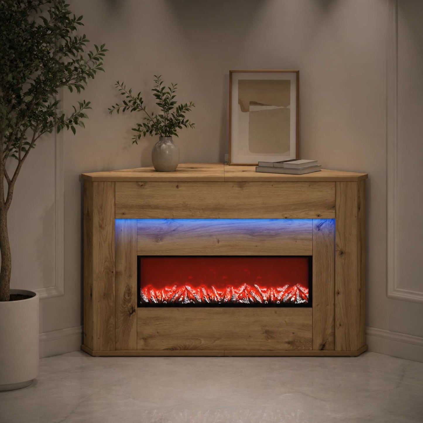 vidaXL Τζάκι με ταινία LED Artisan Δρυς 95 x 42,5 x 60 cm