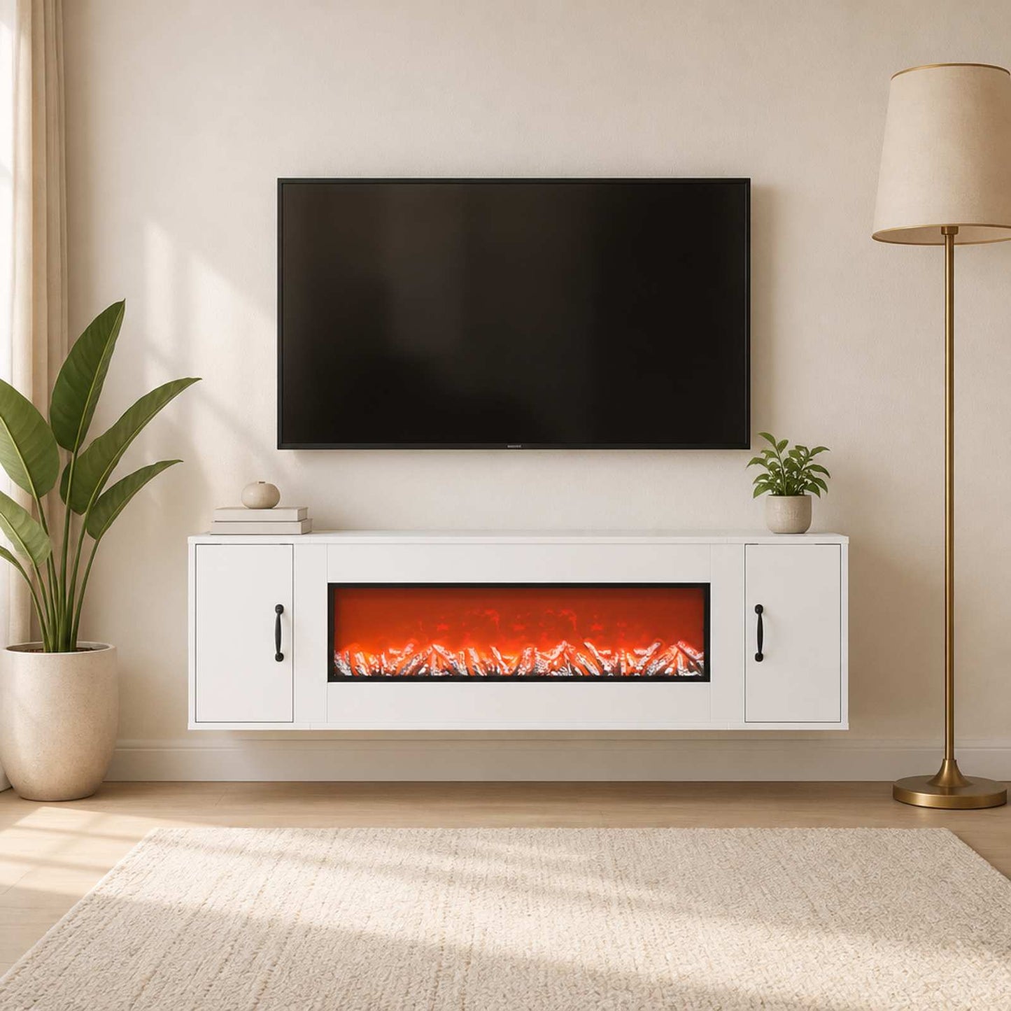 vidaXL Ηλεκτρικό τζάκι Λευκό 155 x 30 x 44 cm Επεξεργασμένο ξύλο