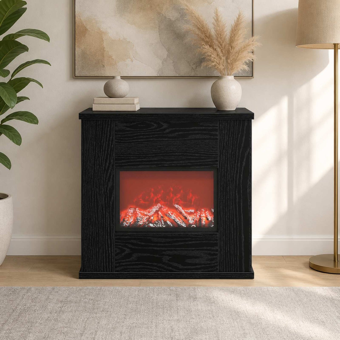 vidaXL Ηλεκτρικό τζάκι Μαύρη Δρυς 47 x 18 x 48 cm Επεξεργασμένο ξύλο