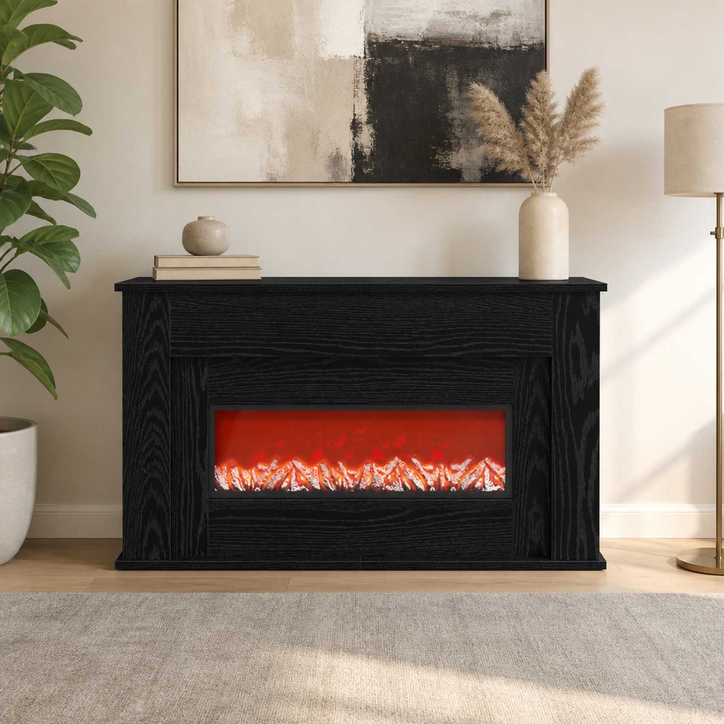 vidaXL Τζάκι με ταινία LED Μαύρη Δρυς 92 x 20 x 54 cm