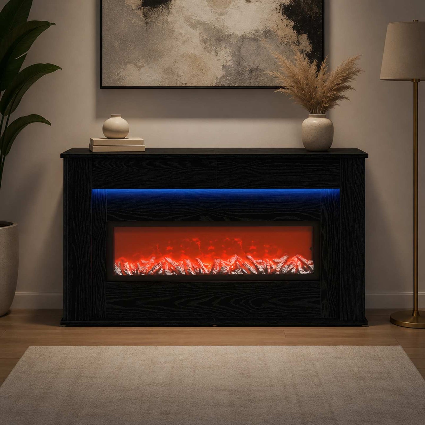 vidaXL Τζάκι με ταινία LED Μαύρη Δρυς 130 x 20 x 69,5 cm