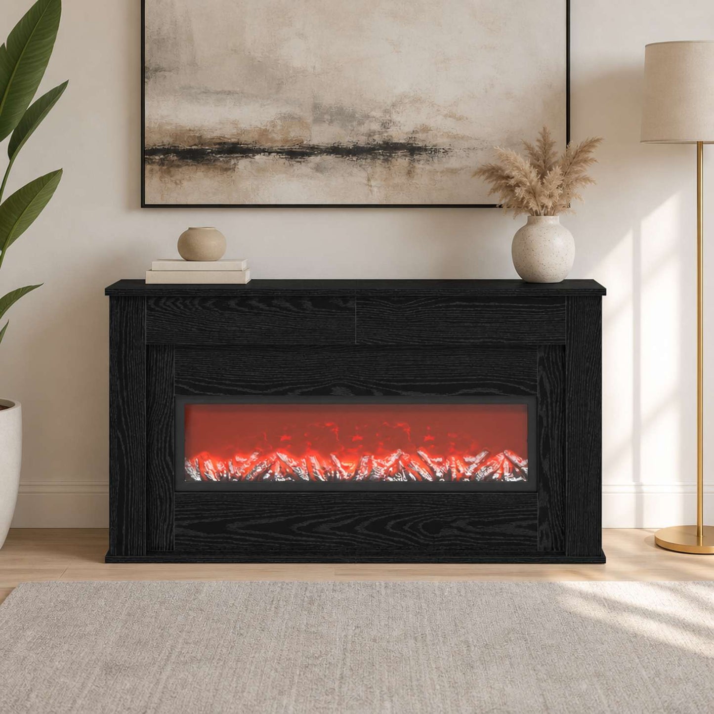 vidaXL Τζάκι με ταινία LED Μαύρη Δρυς 130 x 20 x 69,5 cm