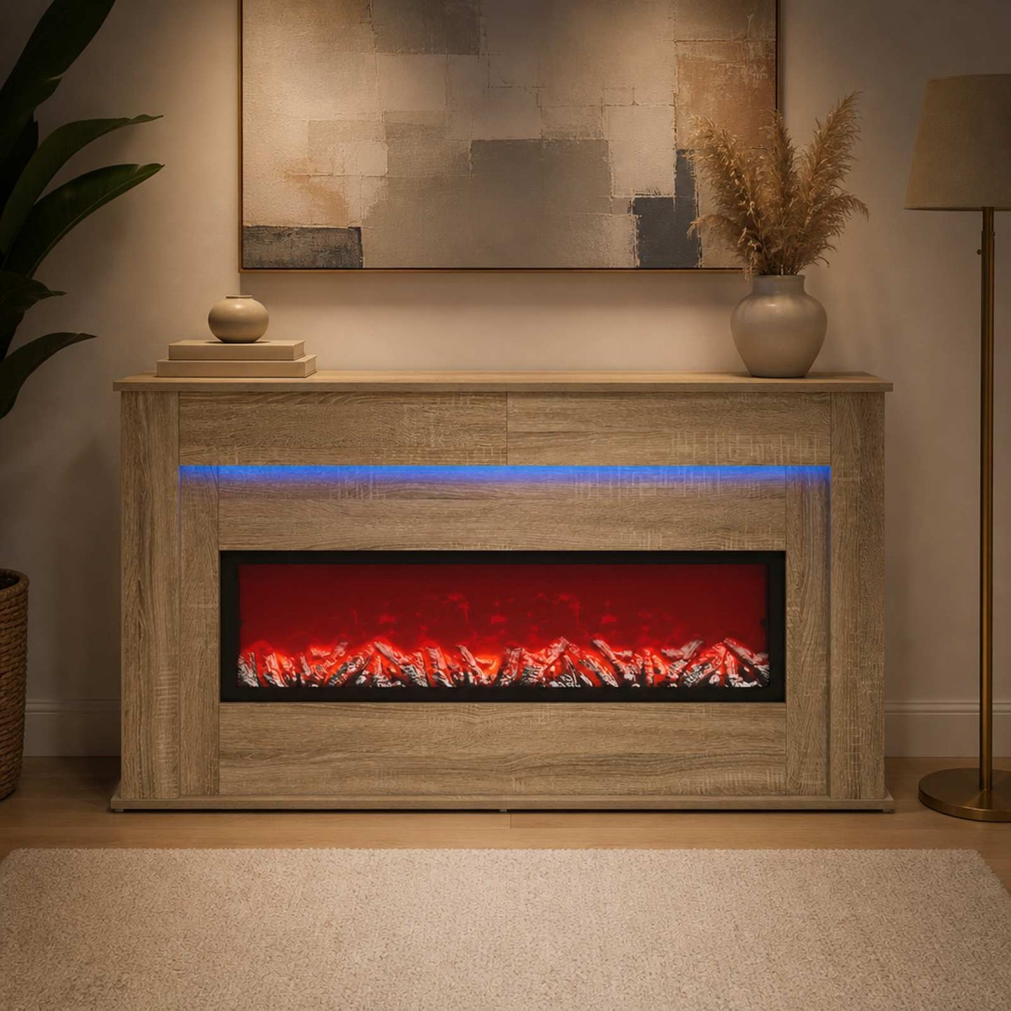 vidaXL Τζάκι με ταινία LED Sonoma 130 x 20 x 69,5 cm