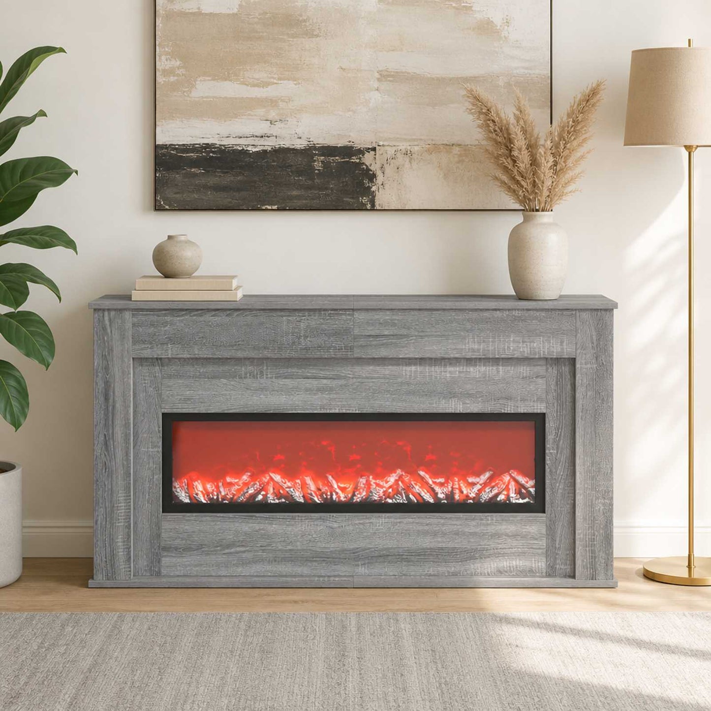 vidaXL Τζάκι με ταινία LED Γκρι Sonoma 130 x 20 x 69,5 cm