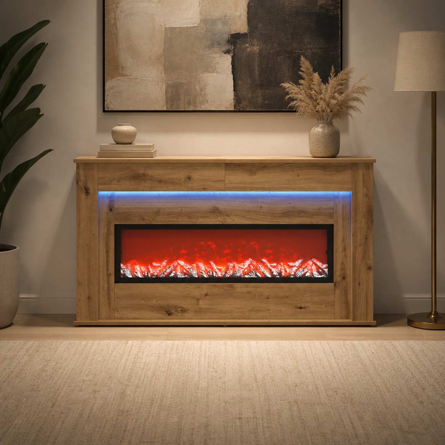 vidaXL Τζάκι με ταινία LED Artisan Δρυς 130 x 20 x 69,5 cm