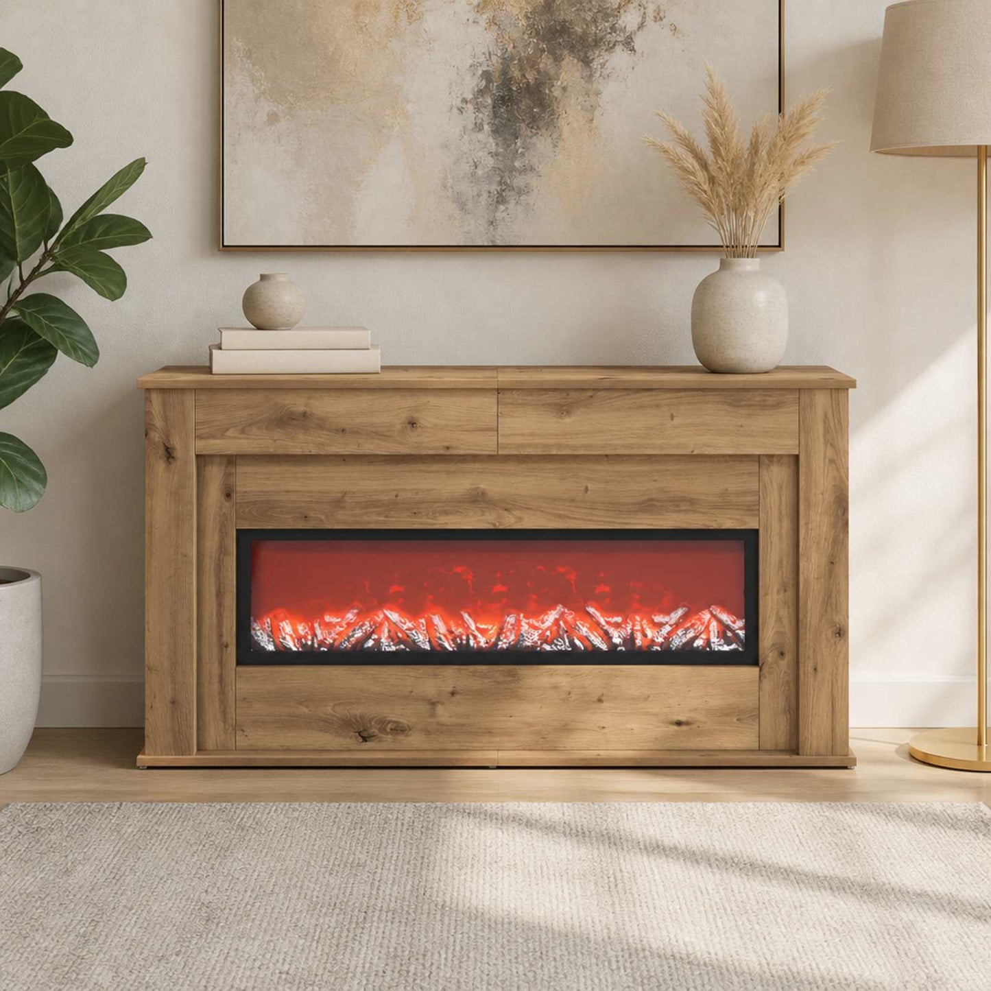 vidaXL Τζάκι με ταινία LED Artisan Δρυς 130 x 20 x 69,5 cm
