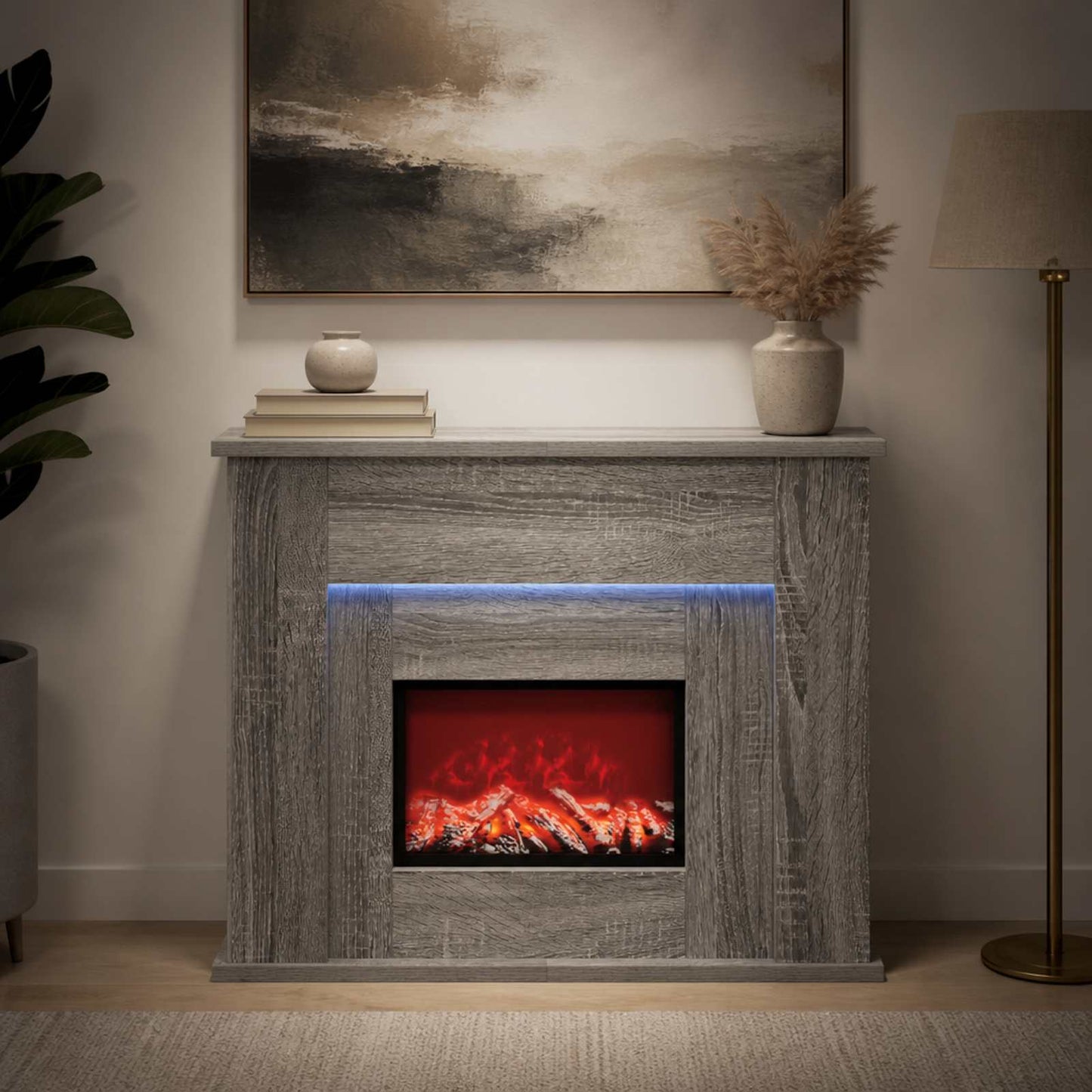 vidaXL Τζάκι με ταινία LED Γκρι Sonoma 63 x 20 x 54,5 cm