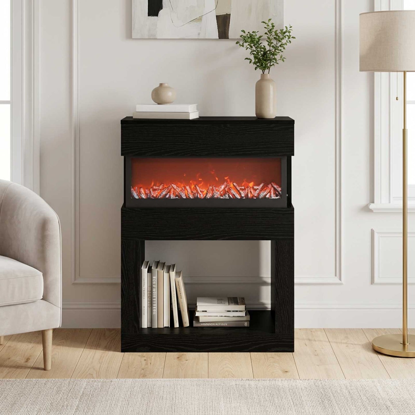 vidaXL Ηλεκτρικό τζάκι Μαύρη Δρυς 64 x 30 x 87 cm Επεξεργασμένο ξύλο
