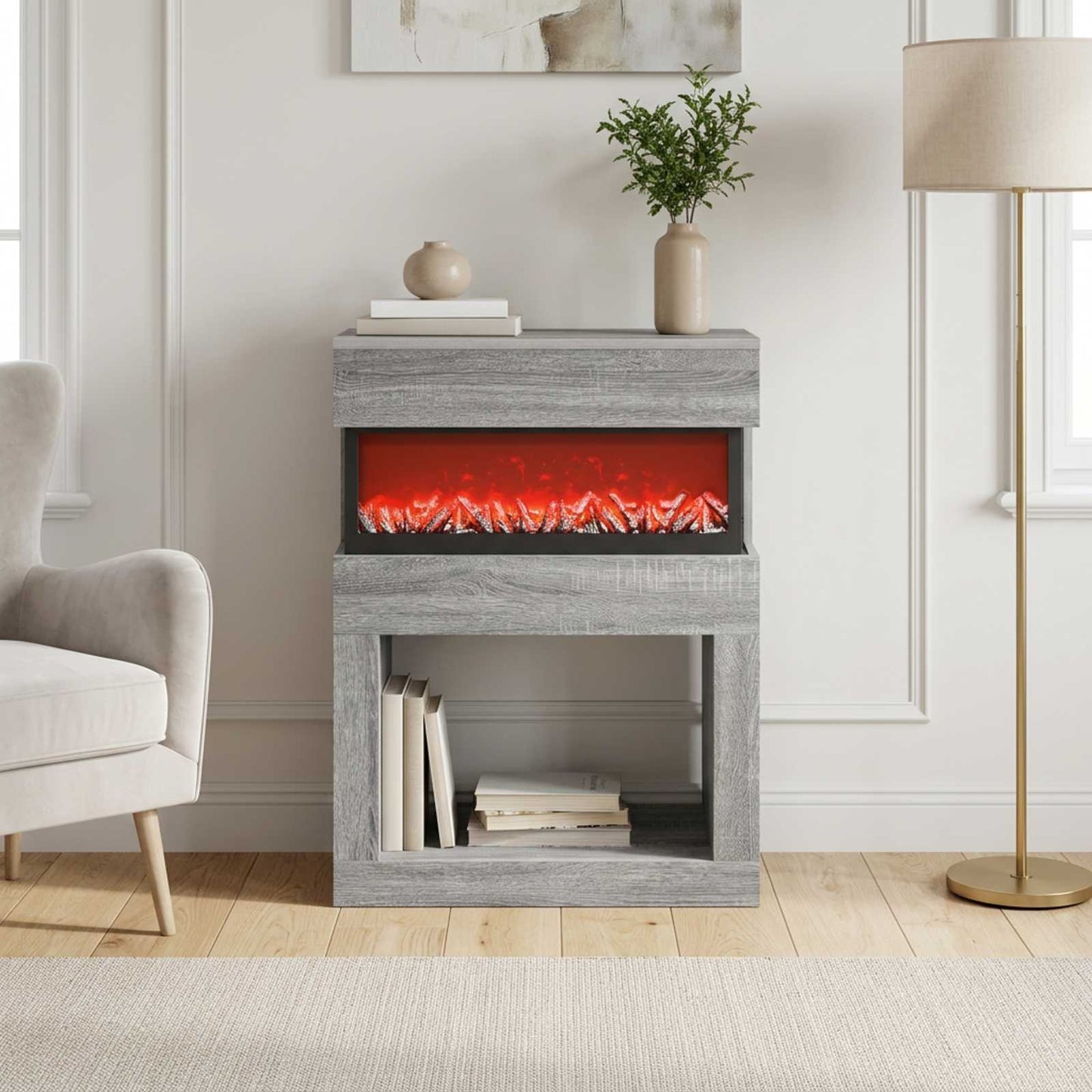 vidaXL Ηλεκτρικό τζάκι Γκρι Sonoma 64 x 30 x 87 cm Επεξεργασμένο ξύλο