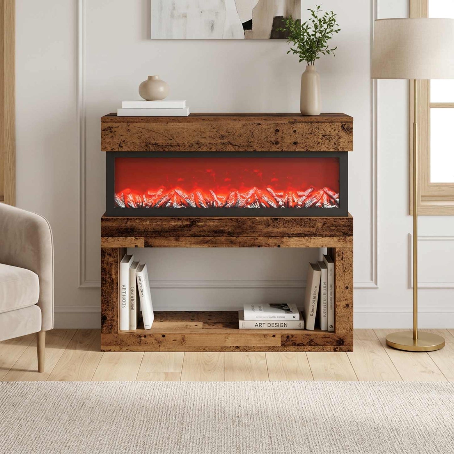 vidaXL Ηλεκτρικό τζάκι Παλαιωμένο ξύλο 102 x 30 x 94 cm