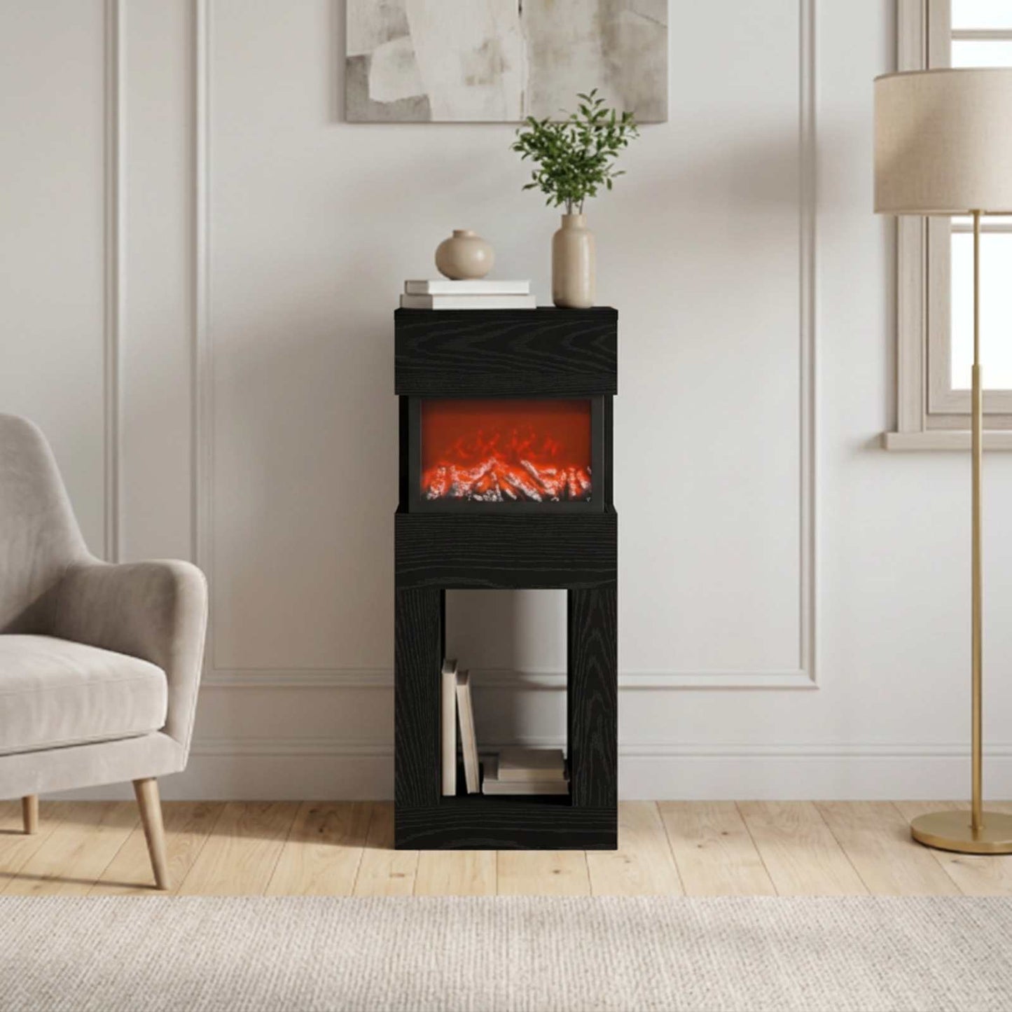 vidaXL Ηλεκτρικό τζάκι Μαύρη Δρυς 35 x 30 x 86 cm Επεξεργασμένο ξύλο