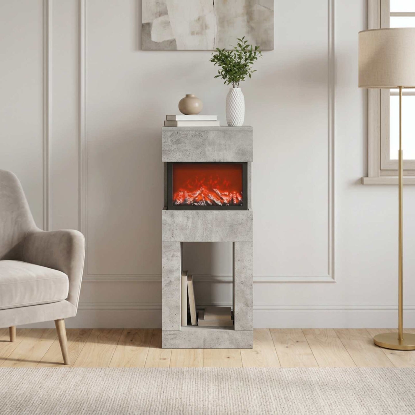 vidaXL Ηλεκτρικό τζάκι Σκυρόδεμα 35 x 30 x 86 cm Επεξεργασμένο ξύλο