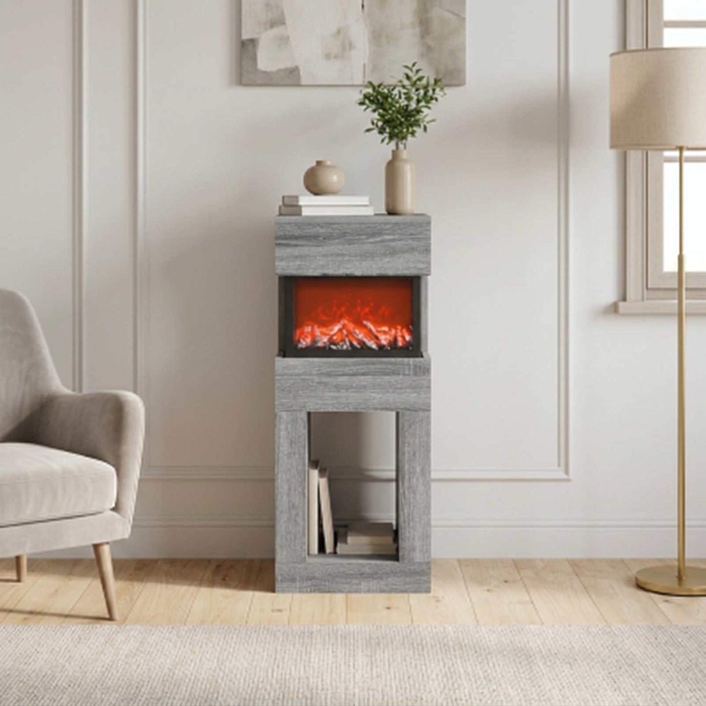 vidaXL Ηλεκτρικό τζάκι Γκρι Sonoma 35 x 30 x 86 cm Επεξεργασμένο ξύλο