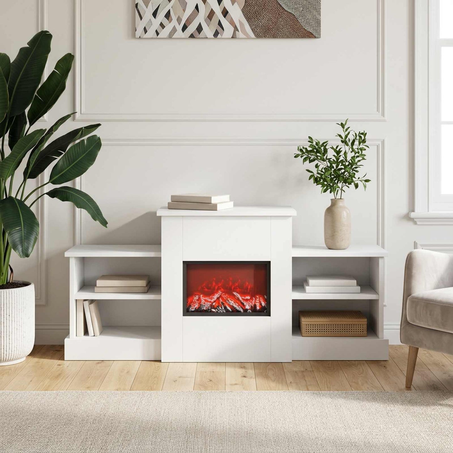 vidaXL Ηλεκτρικό τζάκι Λευκό 110 x 30 x 50 cm Επεξεργασμένο ξύλο
