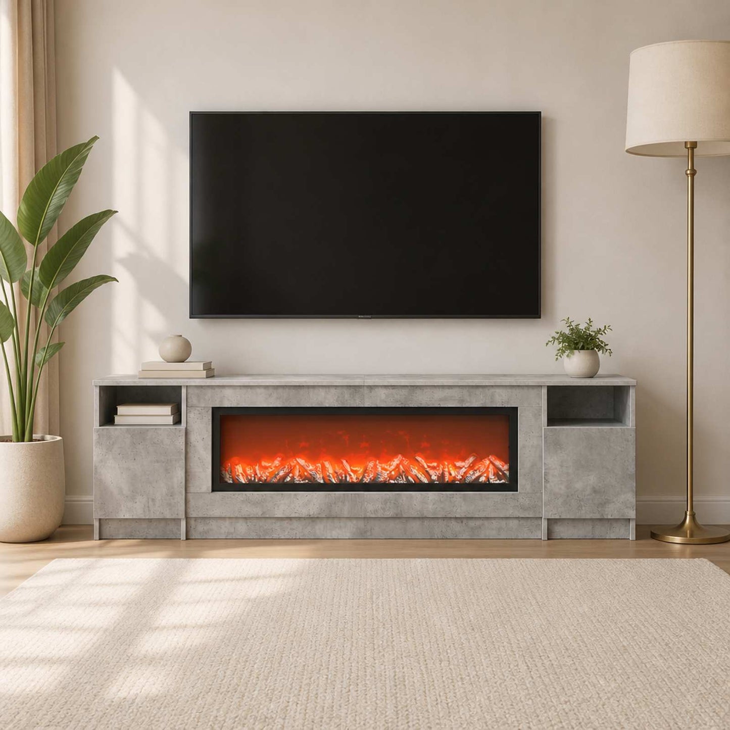 vidaXL Ηλεκτρικό τζάκι Σκυρόδεμα 165 x 28,5 x 47 cm Επεξεργασμένο ξύλο