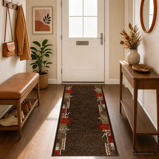 vidaXL Δερμάτινο Χαλί FLORNES Υφαντό Καφέ Φύλλα 67 x 350 cm PP 7 mm