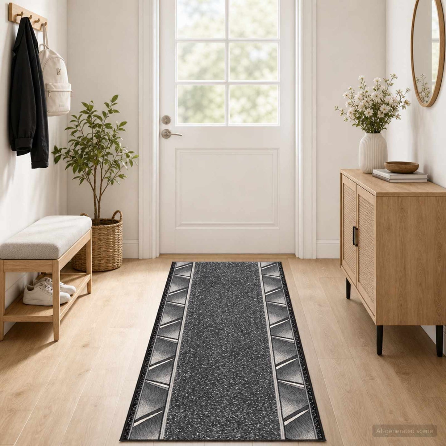 vidaXL Δερμάτινο Χαλί FLORNES Υφαντό Γκρι Διαγώνιος 100 x 450 cm PP