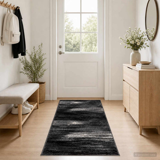 vidaXL Δερμάτινο Χαλί FLORNES Υφαντό Μαύρο Πινελιές 80 x 400 cm PP