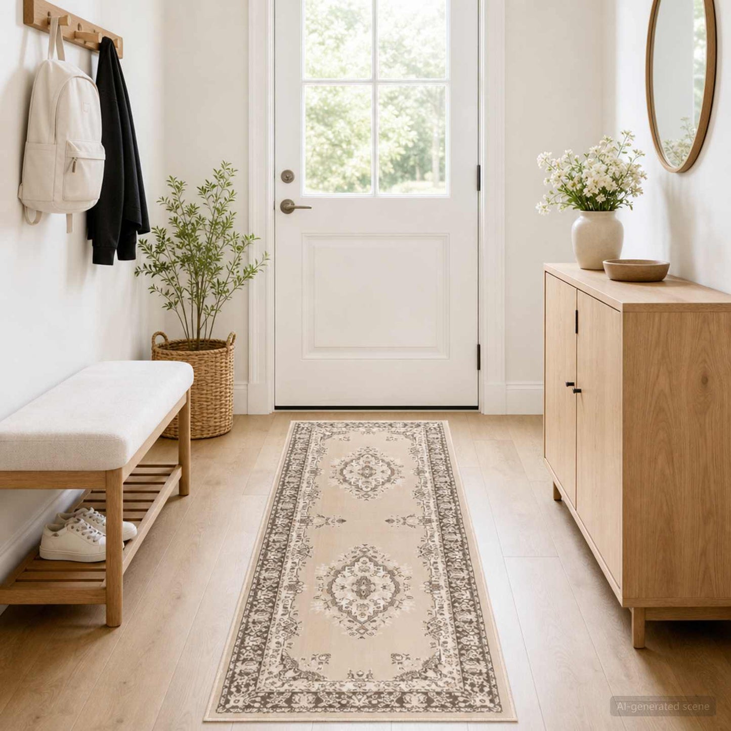 vidaXL Δερμάτινο Χαλί FLORNES Υφαντό Εκρού σχέδιο 67 x 150 cm PP 7 mm