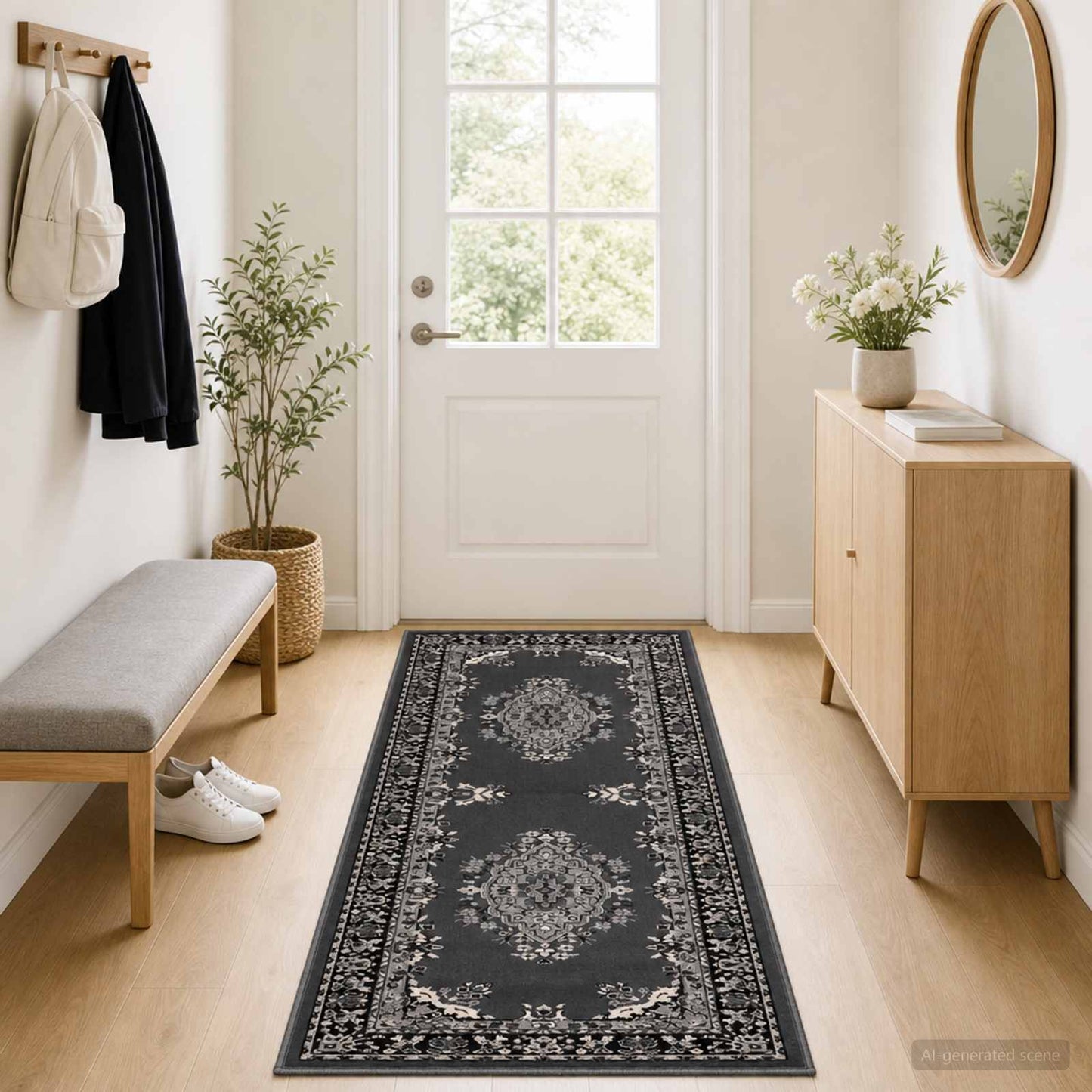 vidaXL Δερμάτινο Χαλί FLORNES Υφαντό Γκρι Σχέδιο 80 x 300 cm PP 7 mm