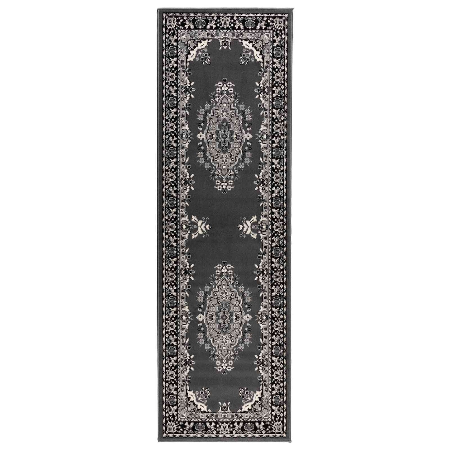 vidaXL Δερμάτινο Χαλί FLORNES Υφαντό Γκρι Σχέδιο 100 x 350 cm PP 7 mm