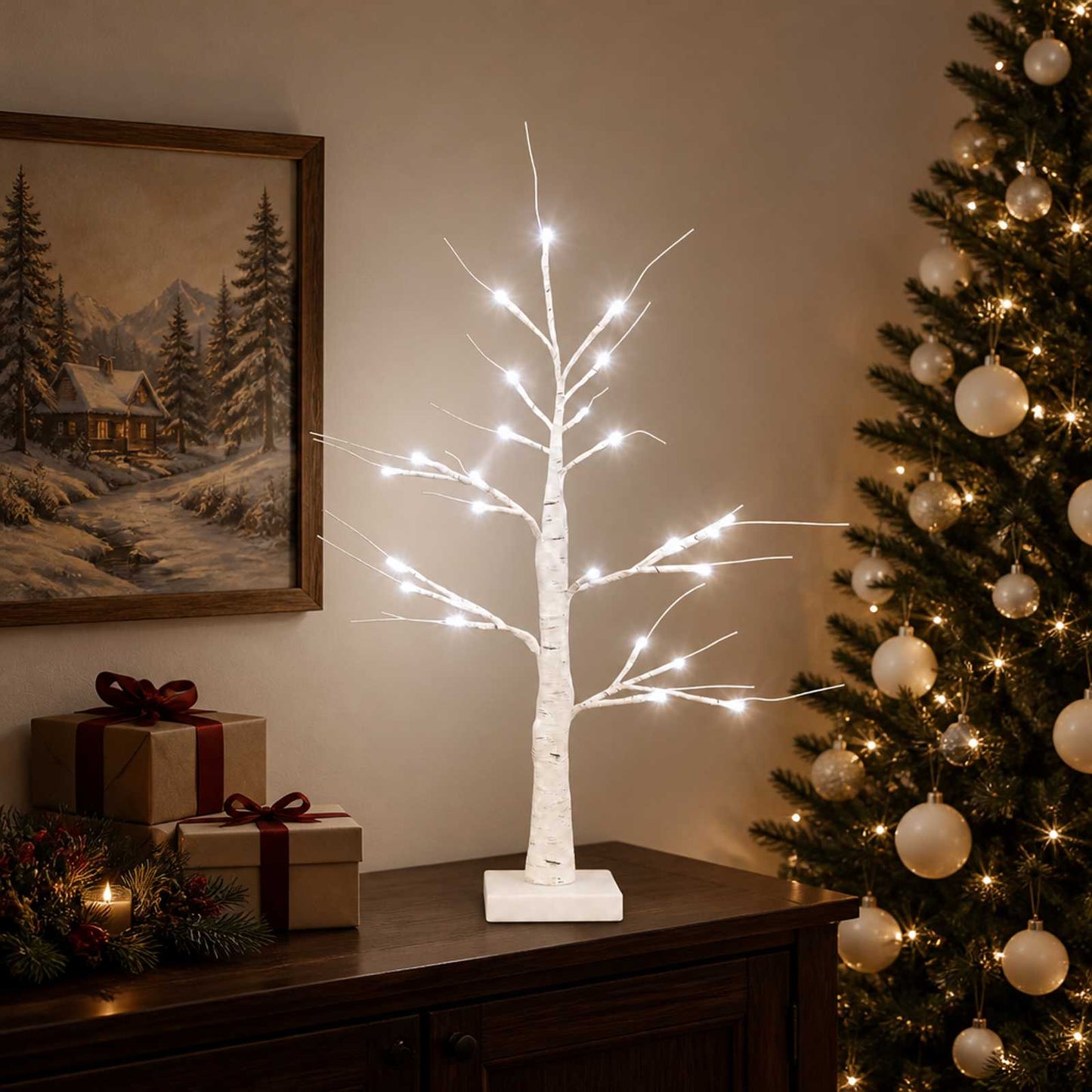 vidaXL LED Χριστουγεννιάτικο δέντρο από σημύδα 2 τμχ. Λευκό